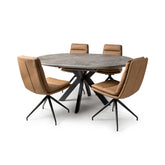 Logan Round Extending Dining Table with 4 Nobel Tan Swivel Dining Chairs - Pendle Village Furniture